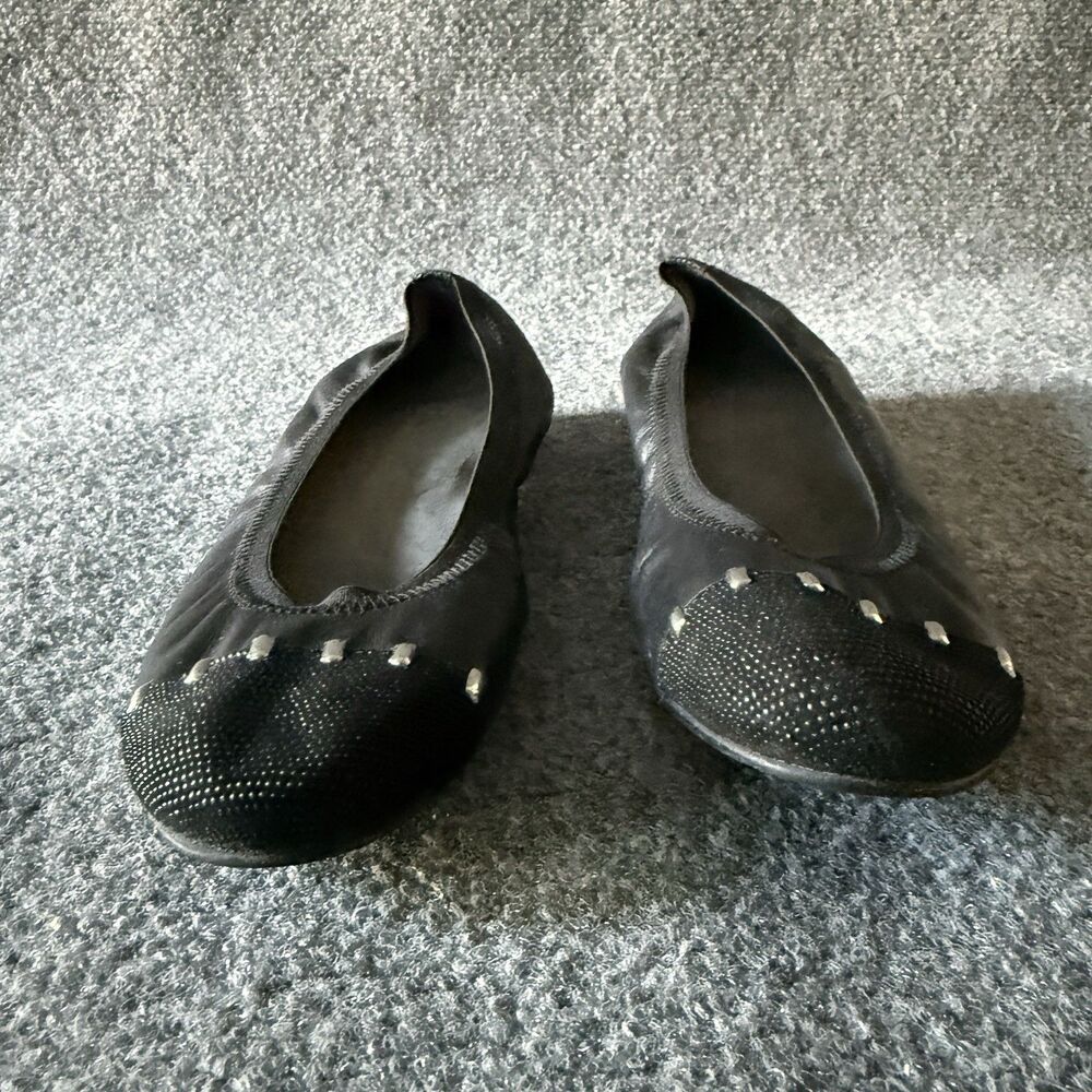 Stuart Weitzman Black Studded Cap Toe Slip-On Ballet Flat Leather Women's 7.5M - Picture 8 of 11
